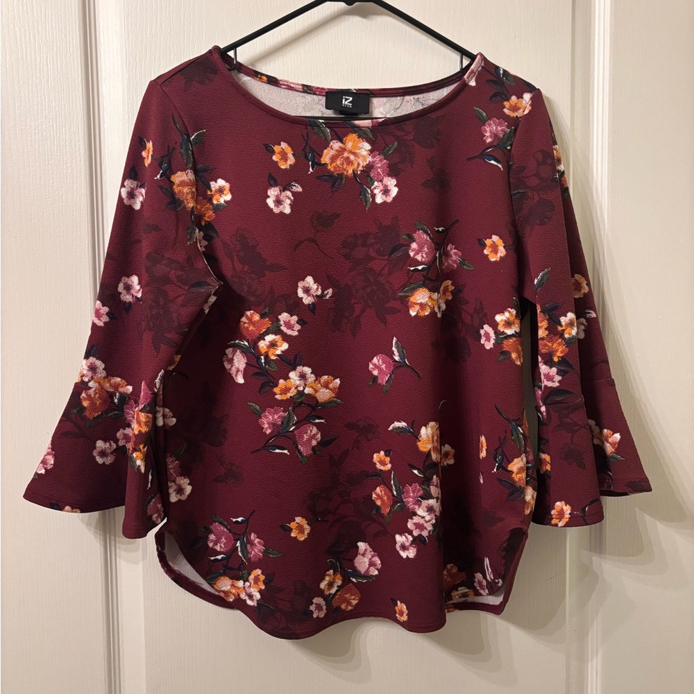 Iz Byer Burgundy Floral Blouse